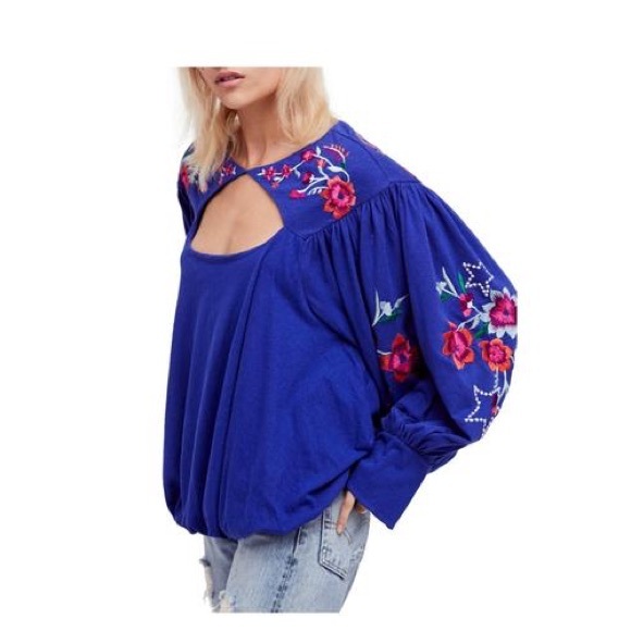 Free People Blue Lita Embroidered Blouse - Picture 2 of 4